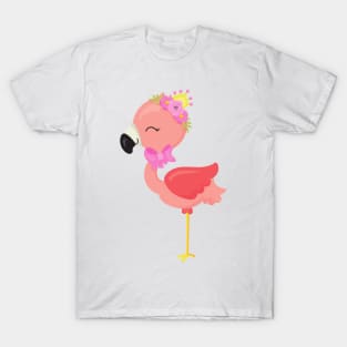 Princess Flamingo, Flowers, Cute Flamingo, Crown T-Shirt